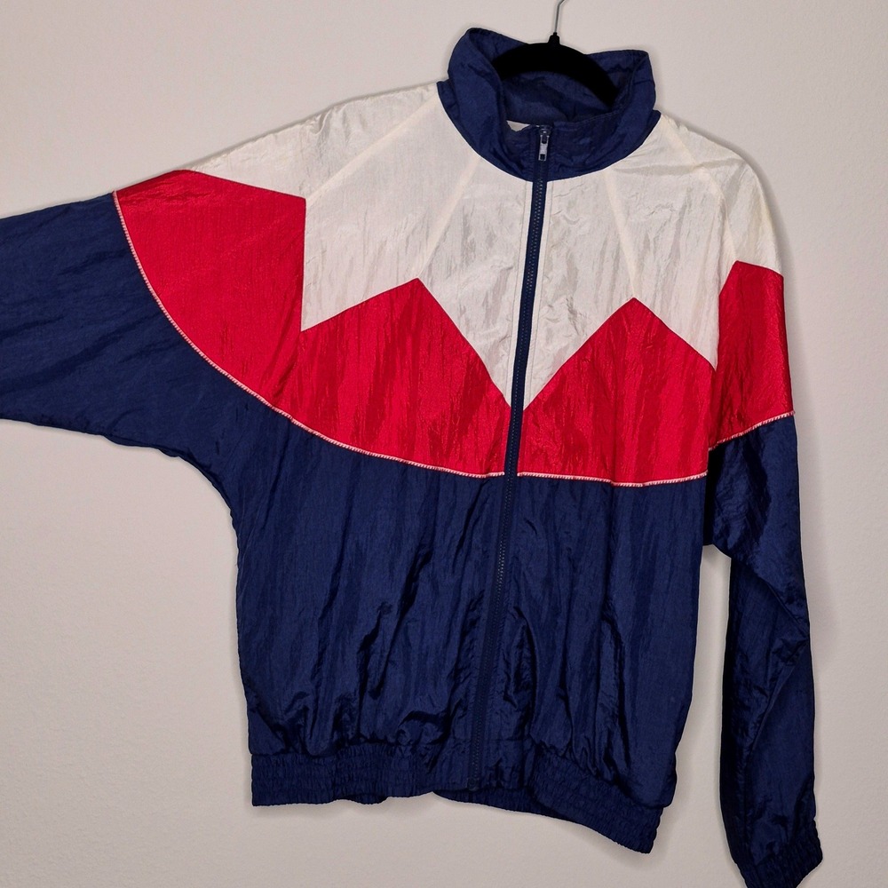 Vintage 80s/90s Bold Windbreaker Red White Blue Sporty Retro Grandmacore Size XL
